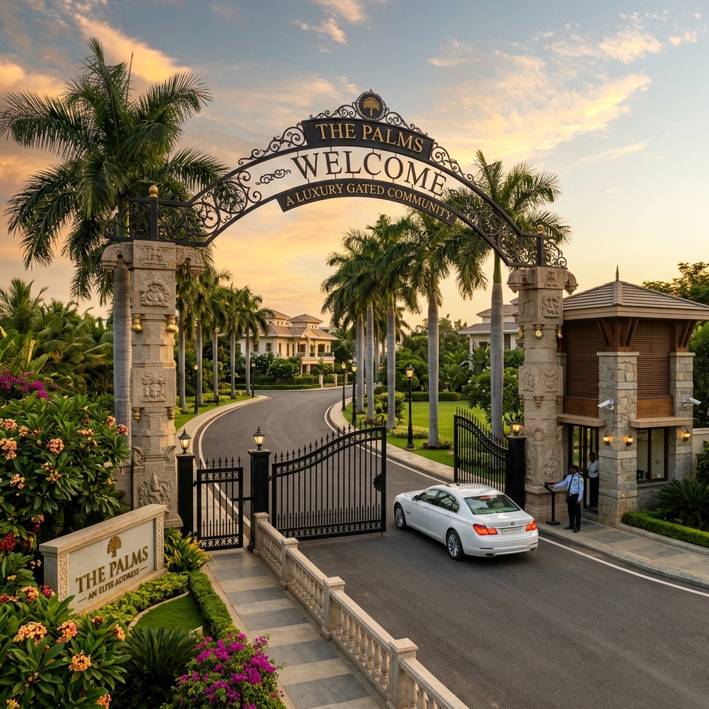Luxurious gated community entrance with premium villas in South India